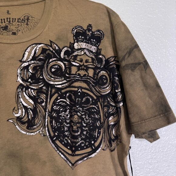 Konquest Shirt Mens Large King Skull Metallic Tee Tshirt Y2K Grunge Goth NEW - Picture 5 of 12